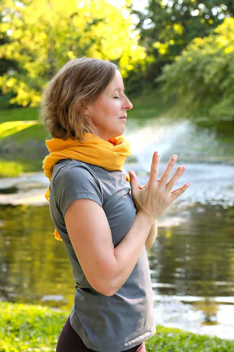 Jilly Sansone, a yoga teacher, will lead sunset yoga classes at Greenfield’s Middle Grove Town Park. Photo provided by Jenn Ginley.