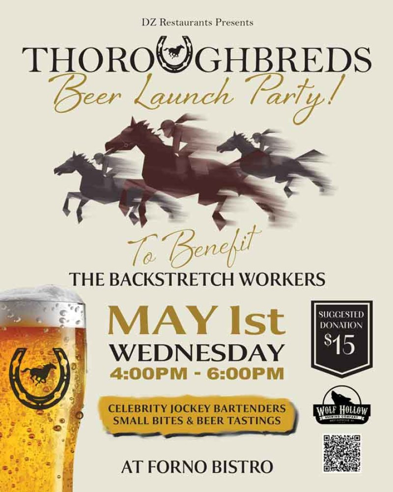 Flier image for the Thoroughbreds beer launch party event provided by MacKenzie Zarzycki/Discover Saratoga.