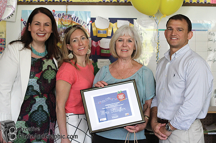 Left to right, Danielle Kuehnel, Assistant Marketing Manager Adirondack Trust Company; Colleen Pierre, Owner/Publisher of Saratoga Mama; Becky Stauffer, St. Clement’s elementary school teacher; Chad Beatty, Owner/Publisher of Saratoga TODAY.