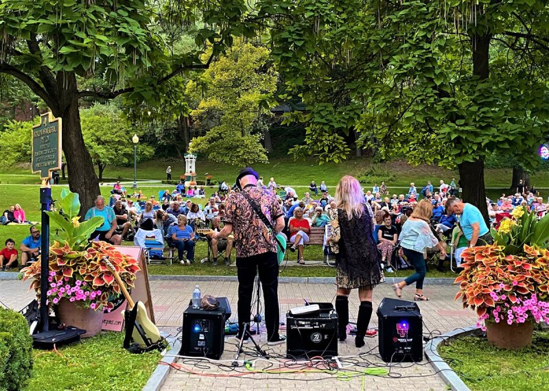 Betsy and the ByeGons performed in Congress Park on Aug. 16, 2022 as part of the Saratoga Summer Concert Series. Photo by Thomas Dimopoulos.