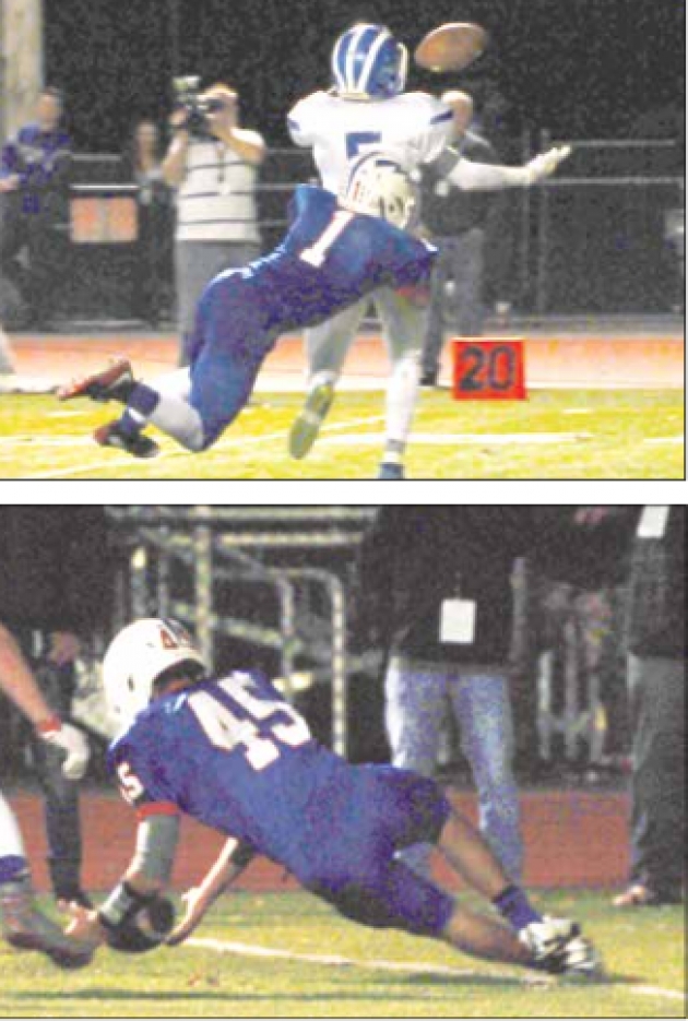 A Key Game-Saving Moment: Saratoga’s Brian Williams Strips the Ball; Zach Frank Recovers to Stop Shaker in the Third Quarter to Preserve the Blue Streaks’ Lead