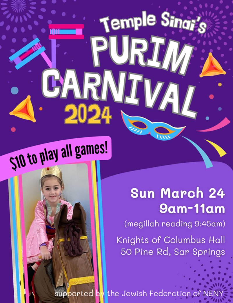 Purim Festival for youngsters of all faiths March 24. 