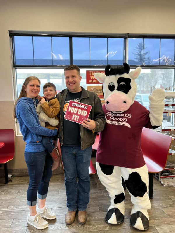 Kristin and Augie Freemann, along with their son Kody, spent 2022 traveling across the state to visit every available Stewart’s location.  Photo provided by Kristin Freemann.