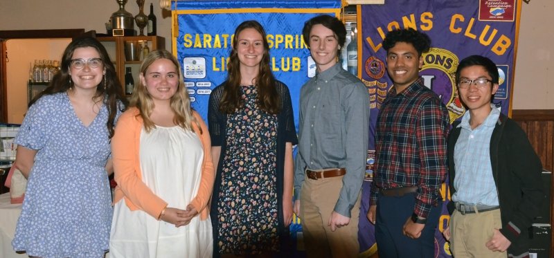 Recipients of the Saratoga Springs Lions Club’s scholarships (from left to right) Celia Nolan, Jenna Brown,  Katherine Hachenski, Flynn Hussey, Prabhav Mishra and Chase Demick. Photo provided.