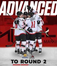 The Adirondack Thunder beat the Maine Mariners to advance to the second round of the ECHL playoffs. Graphic via the Adirondack Thunder social media accounts. 