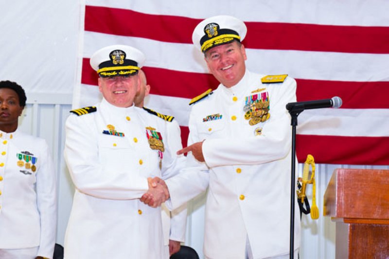 Commander Raymond Gamicchia relieved Cmdr. Phillip Boice as Commanding Officer, Naval Support Activity Saratoga Springs in a ceremony at the installation’s field house July 16, 2021. Photo by William Addison.