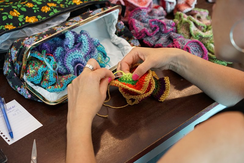Crochet Coral Reef workshop at the Van AbbeMuseum, Eindhoven, the Netherlands.  Photo courtesy VAM and the Institute for Figuring.