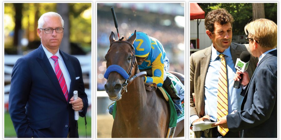 Todd Pletcher and Jack Fisher photos by Brien Bouyea. American Pharoah at the 2015 Belmont Stakes photo coutesy of NYRA.