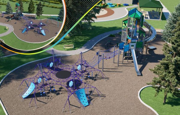 A rendering by KOMPAN of a 6,000-square foot playground at  Veterans Memorial Park. Photo from Saratoga Springs Recreation Commission presentation.