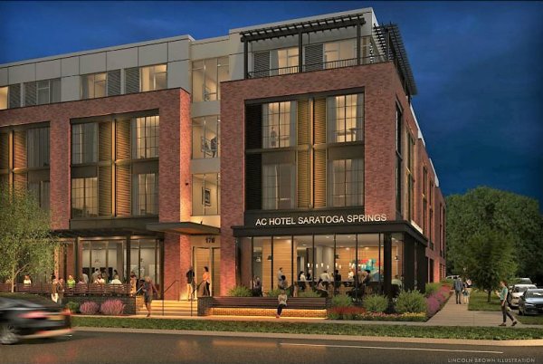 “Evening View” depiction of proposed new Marriott AC Hotel on South Broadway. Image provided.
