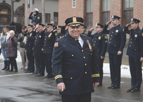 Assistant Police Chief John Catone, flanked by city public safety officials, retired on Jan. 28, 2022. Photo by SuperSource Media. 